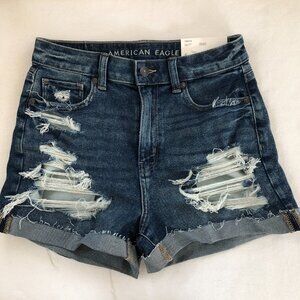 NWT American Eagle High Rise Shortie Distressed Denim Jean short size 4